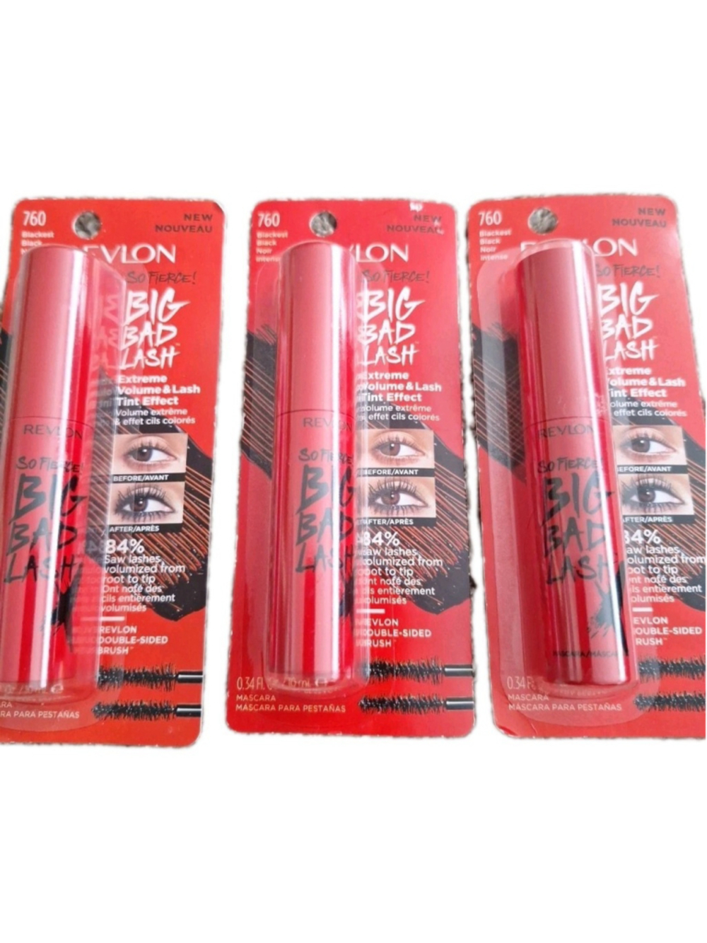 Lot Of 3 Revlon So Fierce Big Bad Lash Mascara 760 Blackest Black NEW Eye Makeup